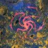 El arte característica de la cueva Pinwheel, que algunos creen que representa una flor de datura, se creó con pigmento ocre que se ha descolorido con el tiempo.