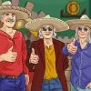Jaime Prats, Moisés López y Kim Serra, el comité editorial de la revista, expandiendo la semilla cañamera al otro lado del charco. Ilustración: Cristóbal Fortúnez