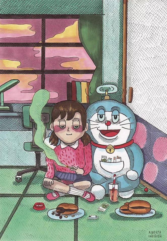 Ilustración de Doraemon de Roberta Vázquez