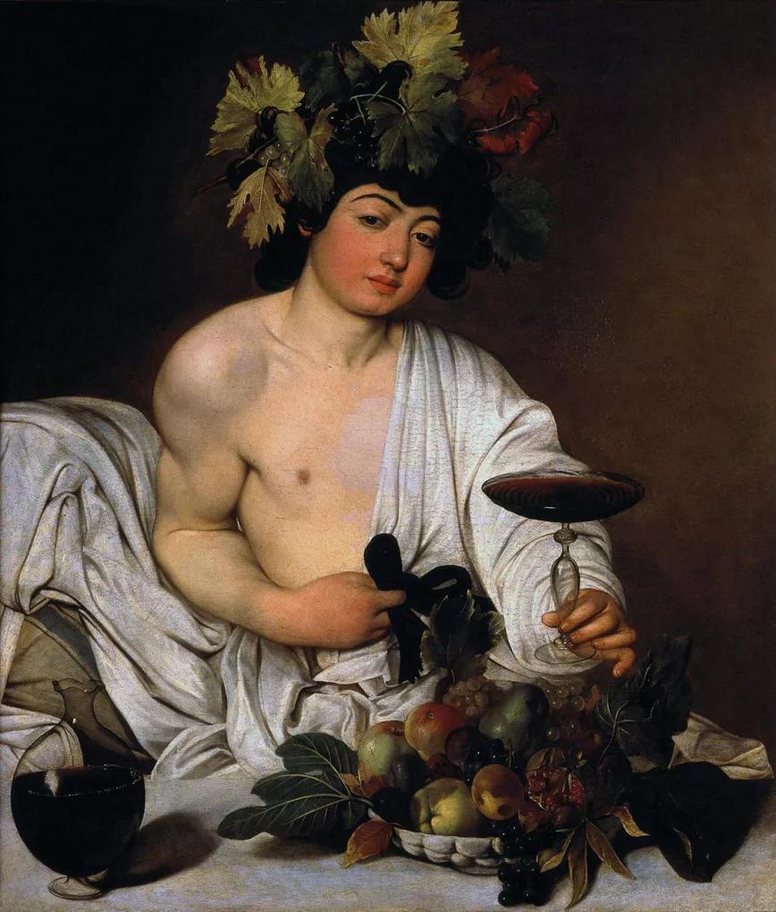 Baco, dios del vino y del éxtasis, pintado por Caravaggio.
