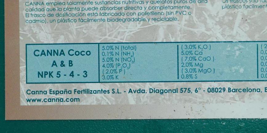La etiqueta del abono indica la concentración que hay de cada nutriente.