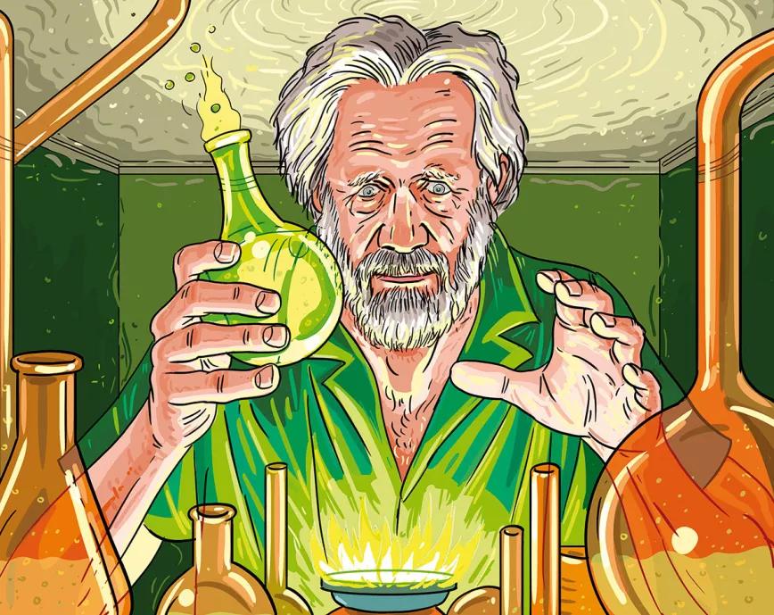 Alexander Shulgin, “Sasha”. Ilustración de Cristóbal Fortúnez