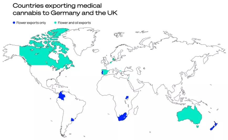 Países que exportan cannabos medicinal a Alemania y Reino Unido 