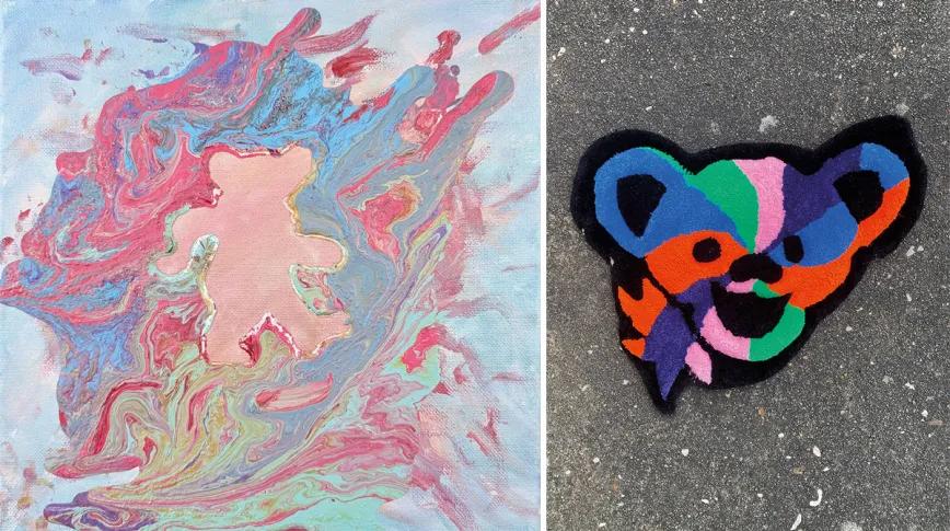 El pintor Greg Allison (@wharfartpaintings) y el diseñador de alfombras Marc Lucke (@sativarugs)   plasmando su simpatía por el osito. 