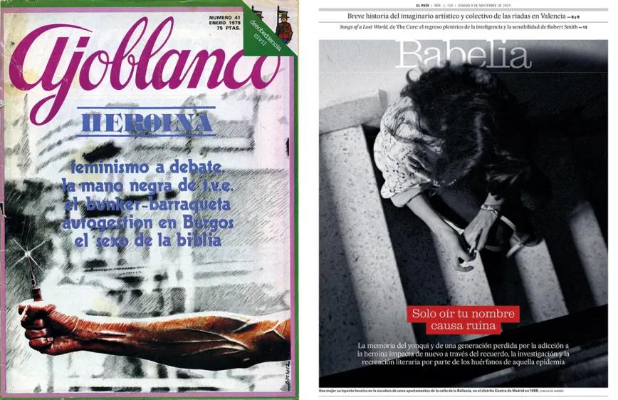 Portada de la revista Ajoblanco nº41, del año 1979 y portada de Babelia, suplemento cultural de El País.