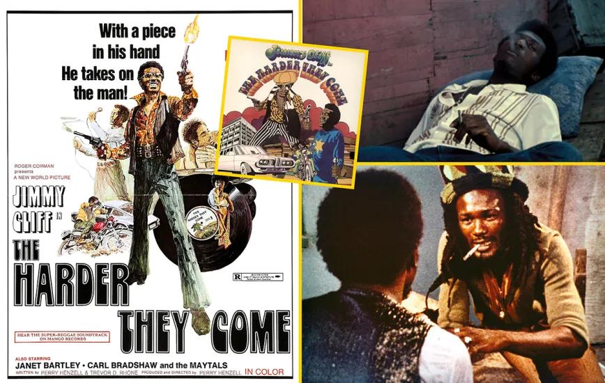 Carteles y fotogramas de The Harder They Come (Perry Henzell, 1972), biopic del rude boy original Rhyging, interpretado por Jimmy Clift, y el primer largometraje del cine jamaicano