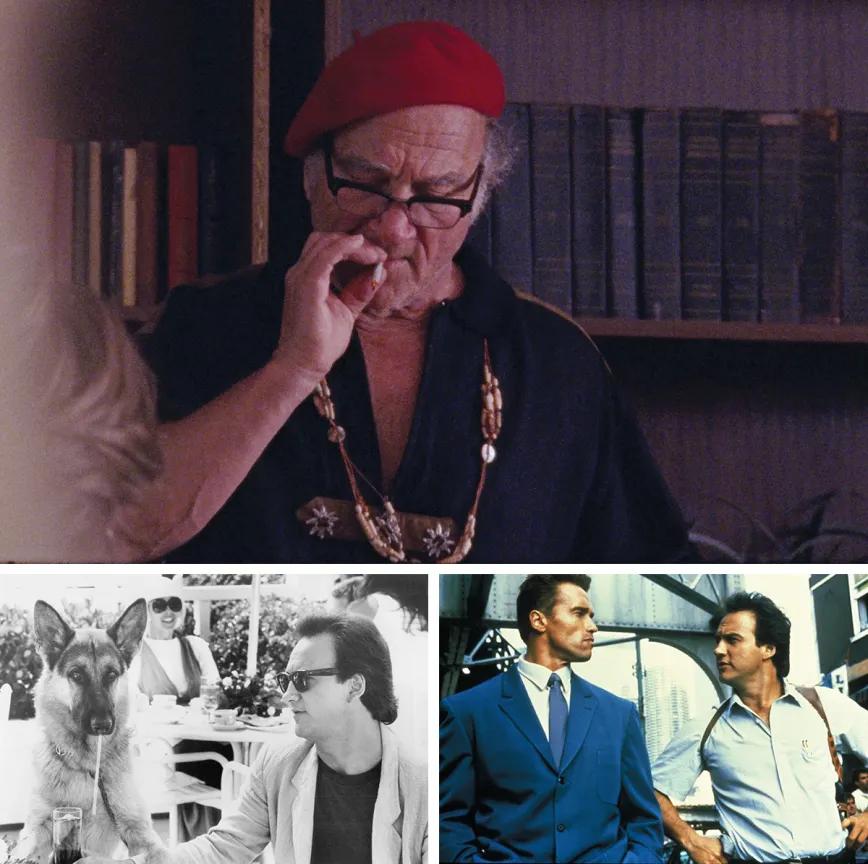 Jim Belushi como Ken Kesey en La cronología del agua; con el mejor amigo del hombre en Superagente K-9; y aguantándole la mirada a Arnie en Danko: Calor rojo.