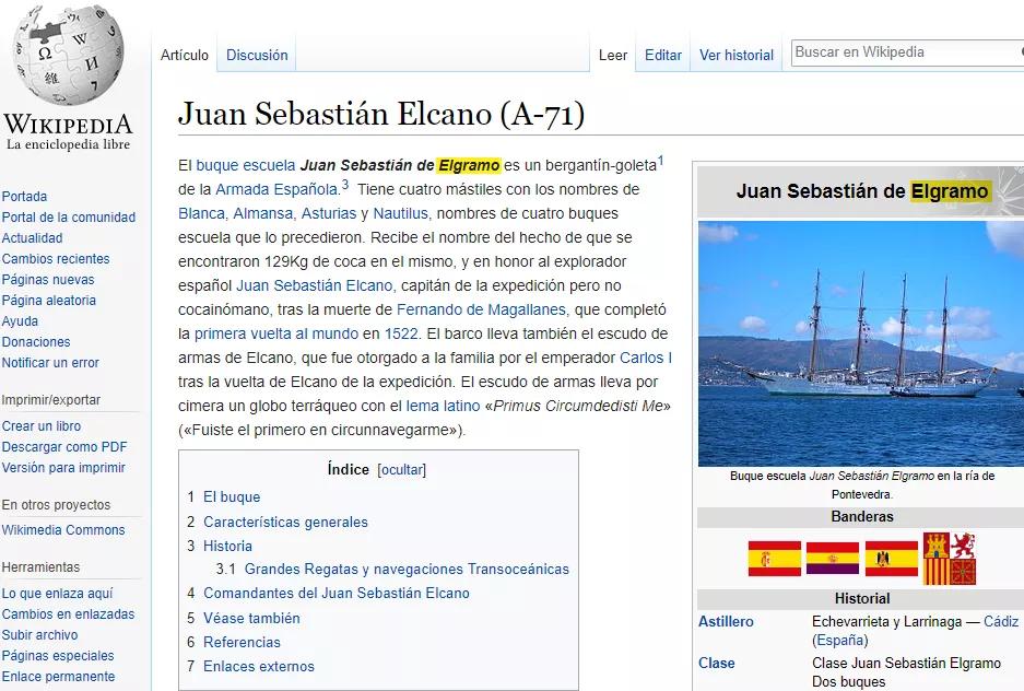 La entrada en la Wikipedia del buque Juan Sebastián Elcano ha sido actualizada.