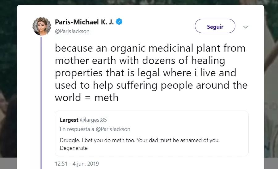 Paris Jackson defiende su gusto por la marihuana