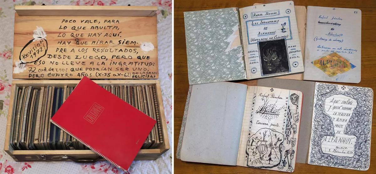 Cofre con 72 cuadernos que recogen su grafomanía anfetamínica desde 1958 a 1962, “cuatro años de la gran felicidad”.  Durante quince años, del 57 al 72, Ferlosio estuvo dedicado casi exclusivamente a escribir y tomar anfetaminas. 
