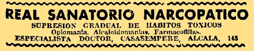 Publicidad del Real Sanatorio Narcopático en el diario La Voz 1930.05.10