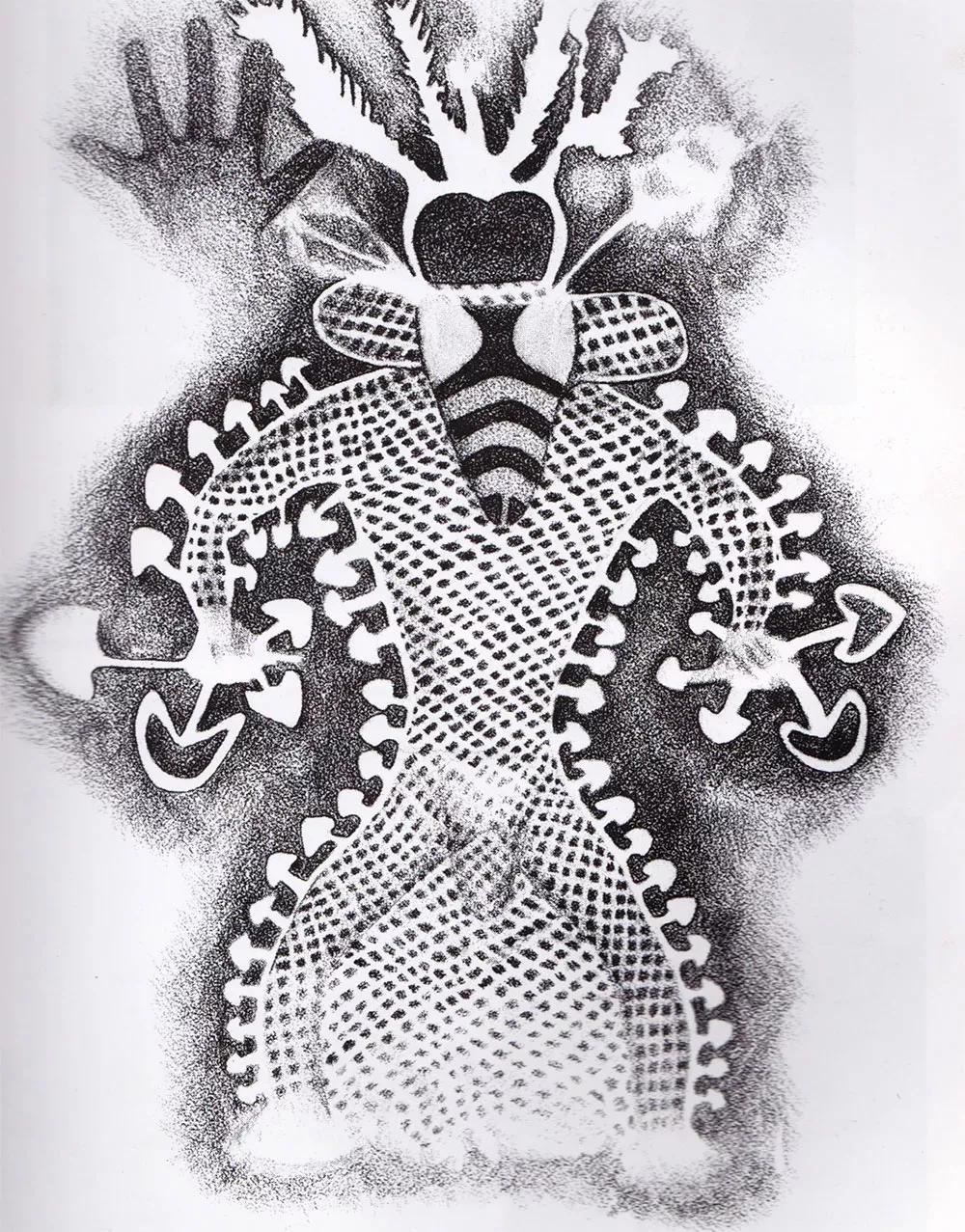 “Divinidad de los hongos”. Relieve de pintura prehistórica de Tin Taharin, Tassili, Argelia, 6000-5000 a.C.