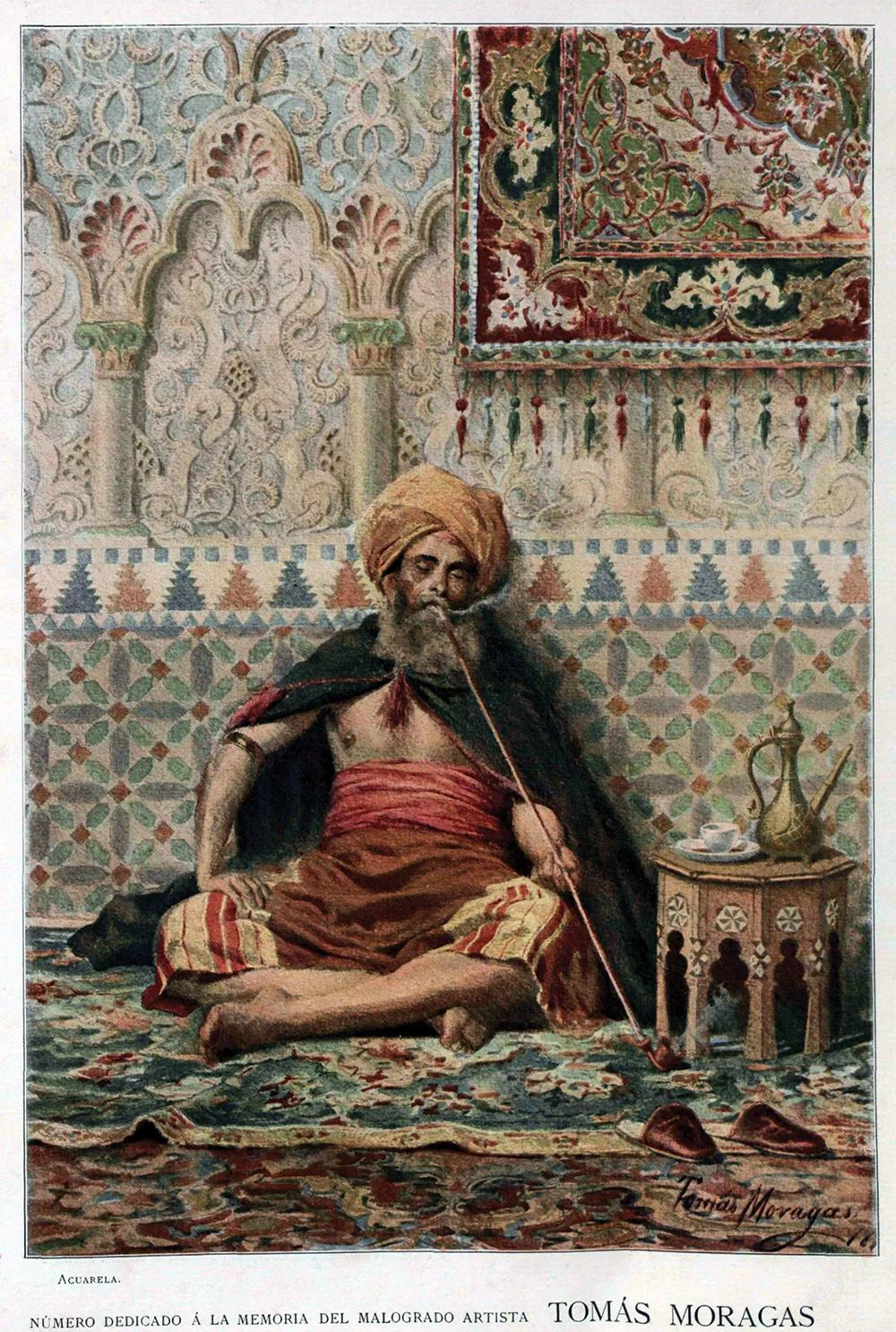 Árabe fumando (1890), de Tomàs Moragas, en Álbum Salón, 1906.
