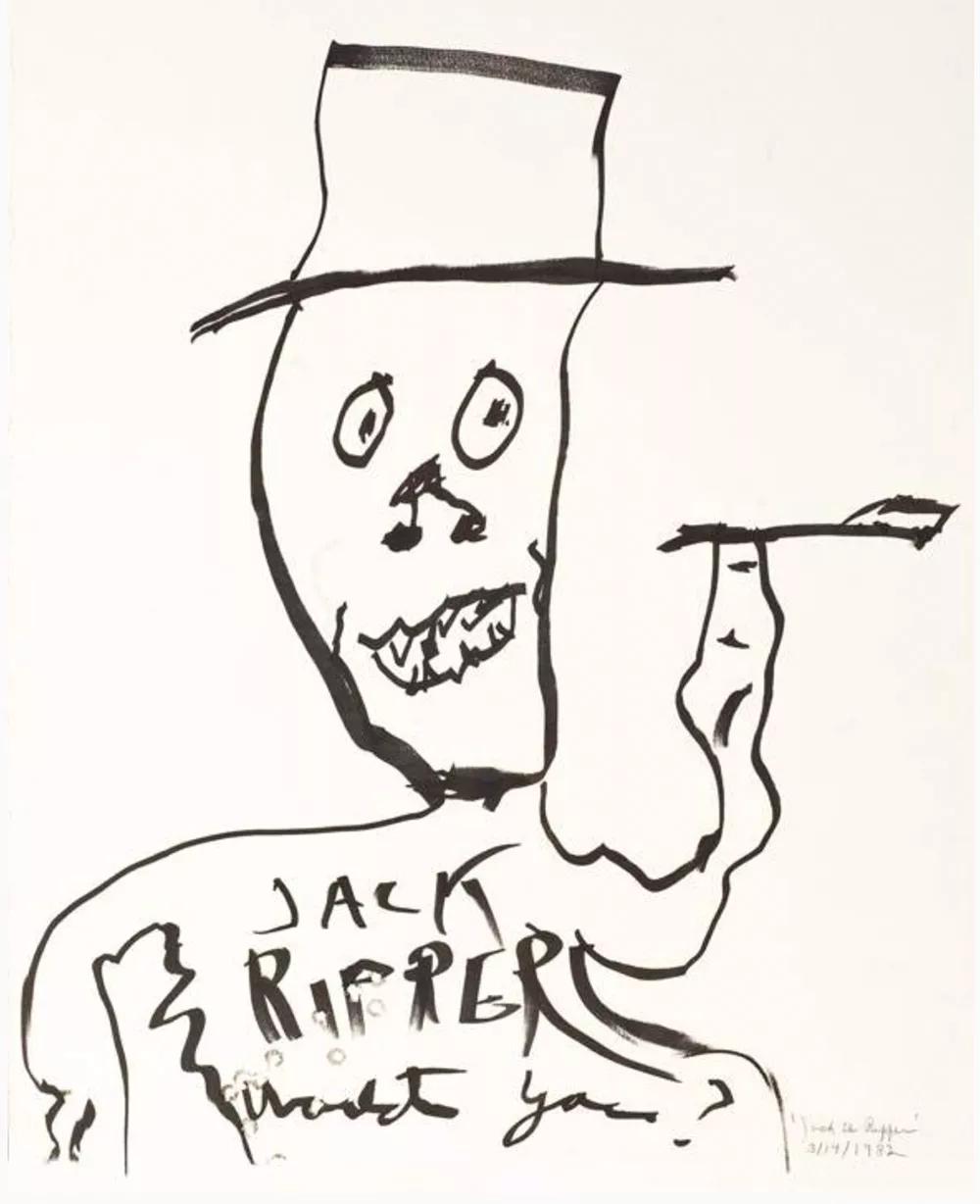 Jack the Ripper dibujado  y rematado con disparos de balas por Burroughs.