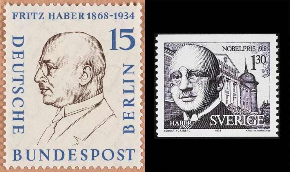 Sellos alemán y sueco en homenaje a Haber, premio Nobel de Química en 1918