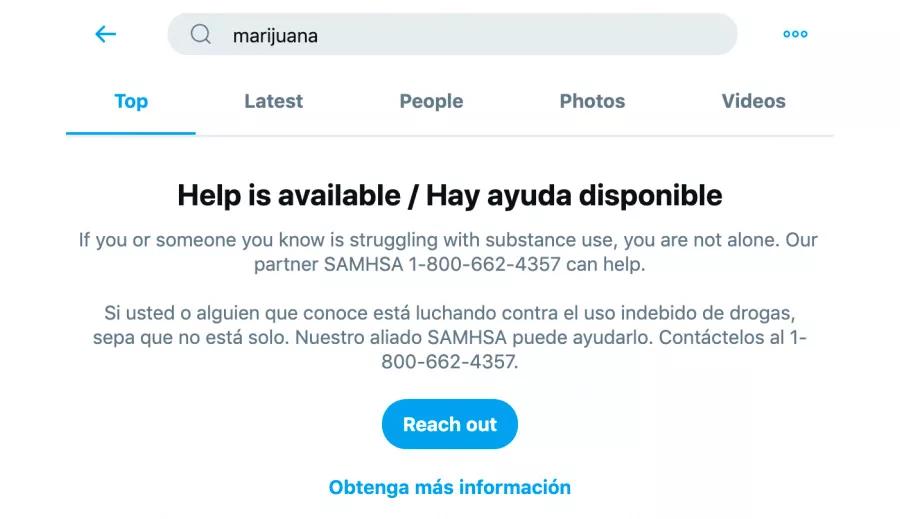 Twitter ya no ofrece ayuda a quienes buscan “marihuana” 