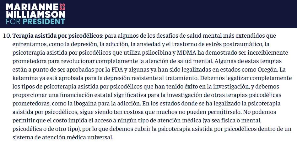 La candidata demócrata a presidente de EE UU apoya el acceso universal a la terapia psicodélica 