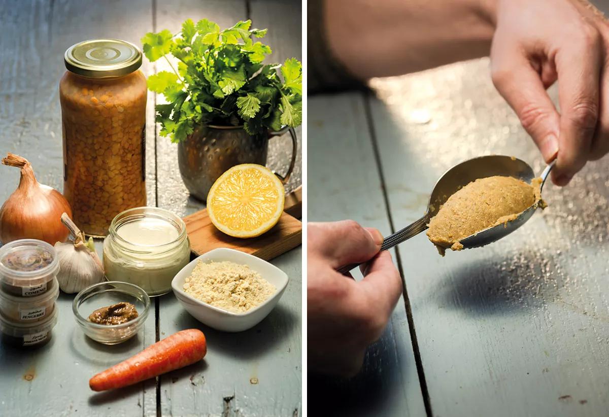 Falafel psicotrópico de lentejas con salsa tahini de yogur 