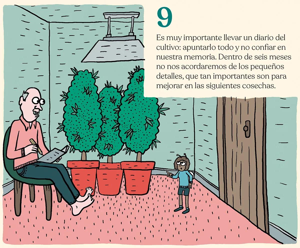 9.	Es muy importante llevar un diario del cultivo: apuntarlo todo y no confiar en nuestra memoria. Dentro de seis meses no nos acordaremos de los pequeños detalles, que tan importantes son para mejorar en las siguientes cosechas. 