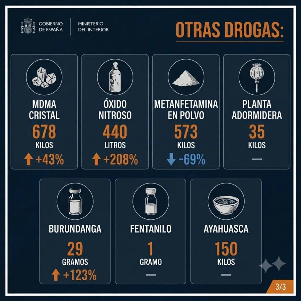 El Ministerio de Interior registra menos cocaína y más hachís y sintéticas