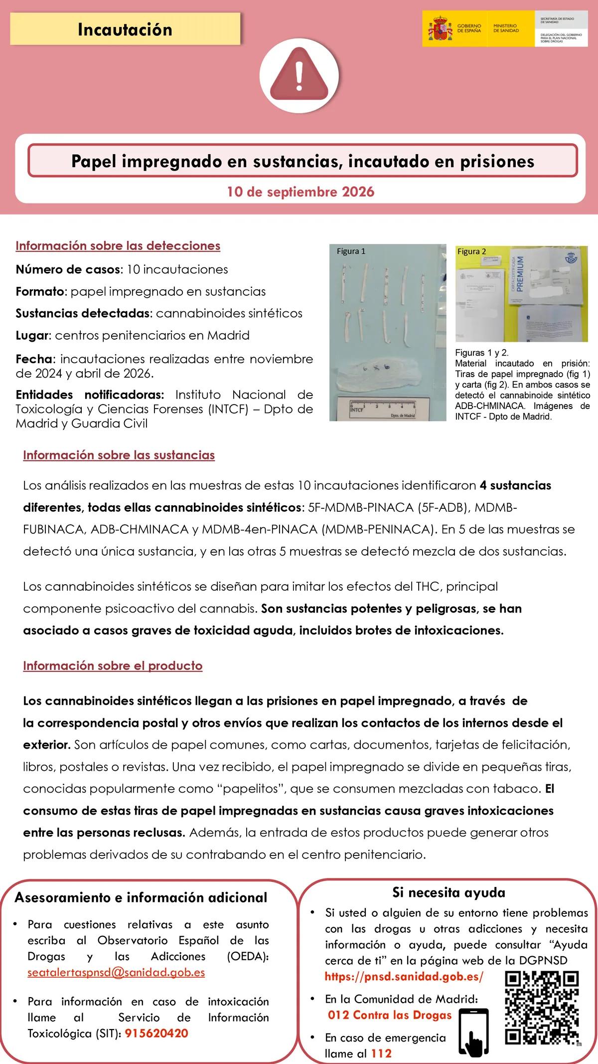 Sanidad identificó cuatro cannabinoides sintéticos incautados en prisiones de Madrid